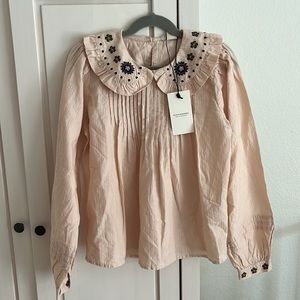 Scotch & Soda (NWT) | Embroidered Floral Pleated Wide-fit Top Blouse with collar
